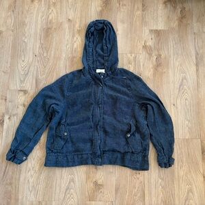 C&C California Women’s Dark Navy Hooded Jacket 100% Linen Lightweight XL